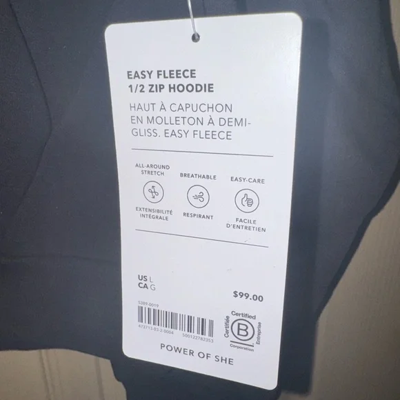 NWT - Athleta Black Easy Fleece 1/2 Zip Hoodie Size Large - Picture 3 of 5